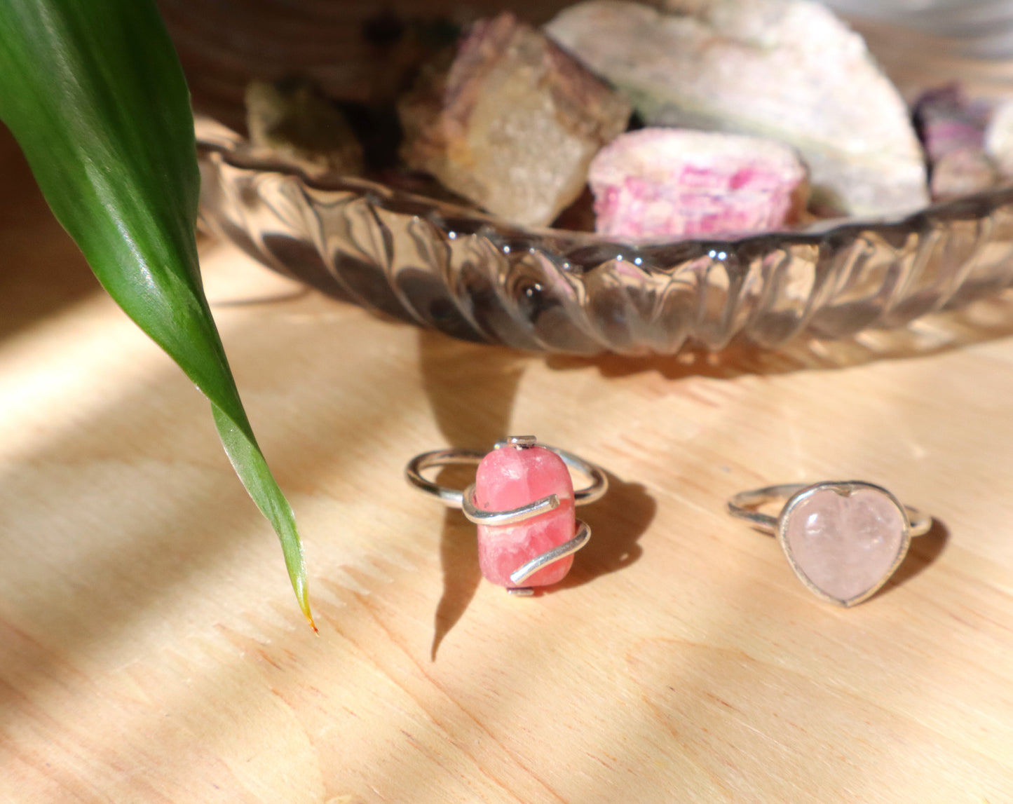 Rhodochrosite & Rose Quartz Sterling Silver Rings