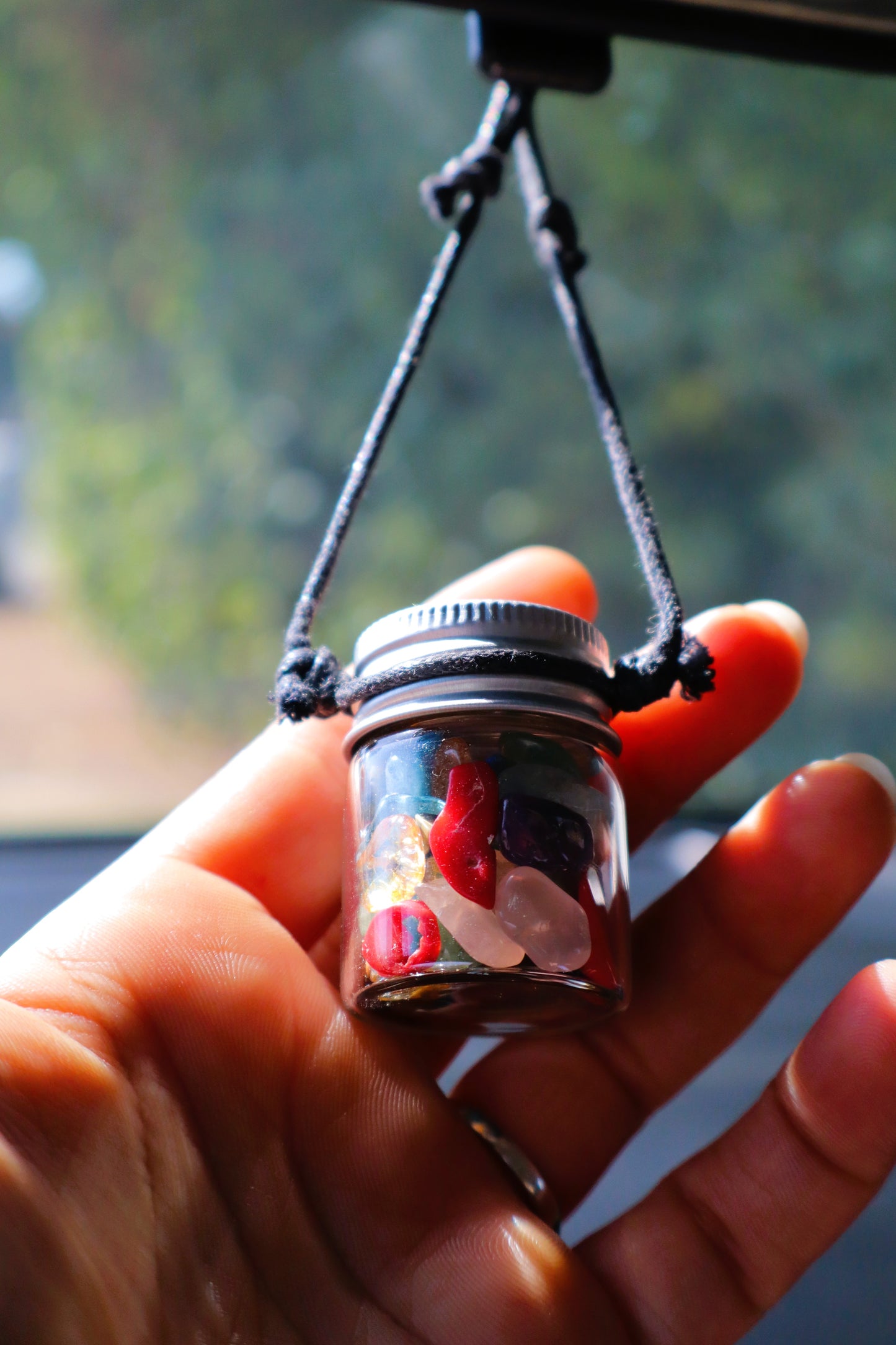 Gemstones Car's Rear Mirror Jar Charm for Positive Vibe Tours