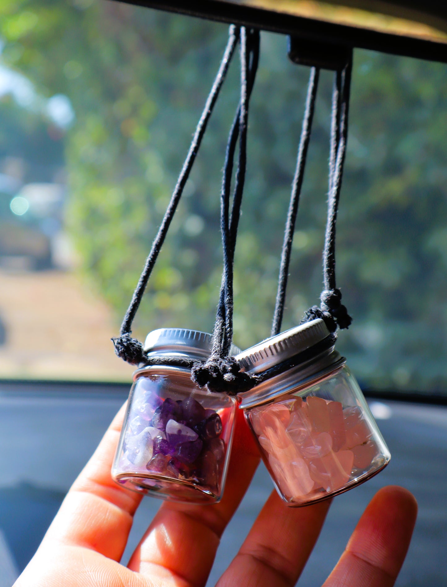 Gemstones Car's Rear Mirror Jar Charm for Positive Vibe Tours