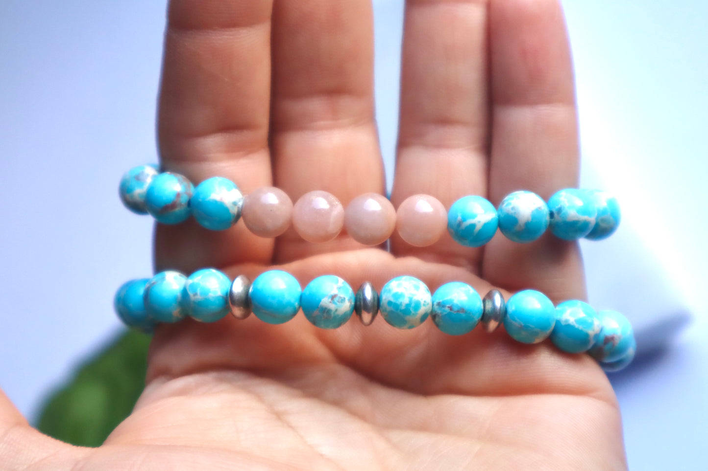 Grade A+++ Imperial Turquoise & Moonstone Couple Bracelets