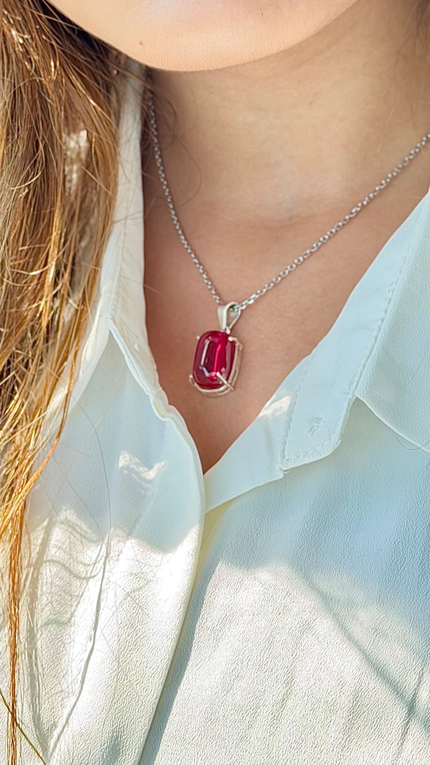 French Ruby Femininity & Immunity 925 Sterling Silver Necklace