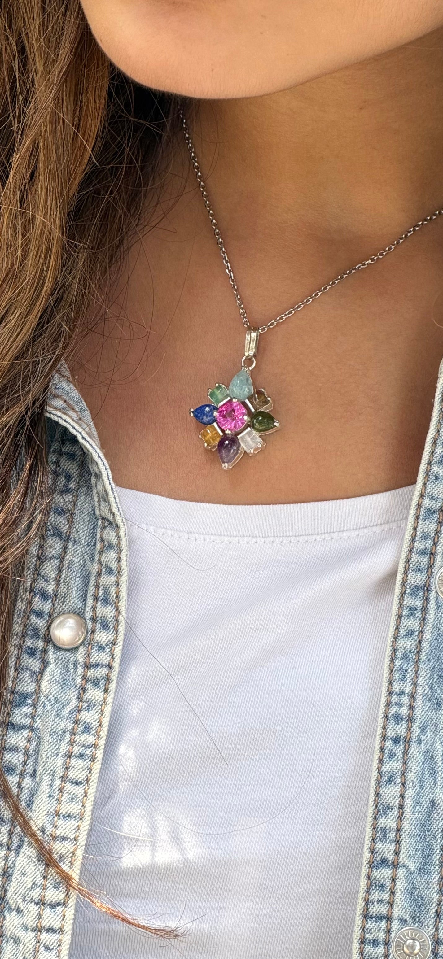 Multi-Genstone One Of A Kind 925 Sterling Silver Necklace