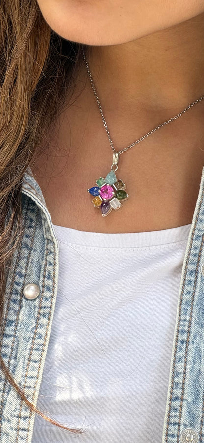 Multi-Genstone One Of A Kind 925 Sterling Silver Necklace