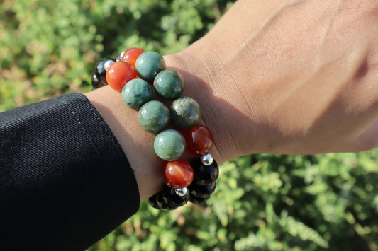 Moss Agate, Carnelian, & Black Onyx Confidence & Protection Bracelet