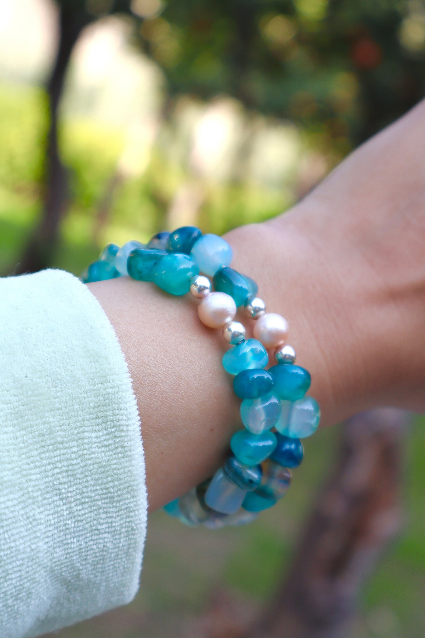 Green Agate with White Mother of Pearl Bracelet