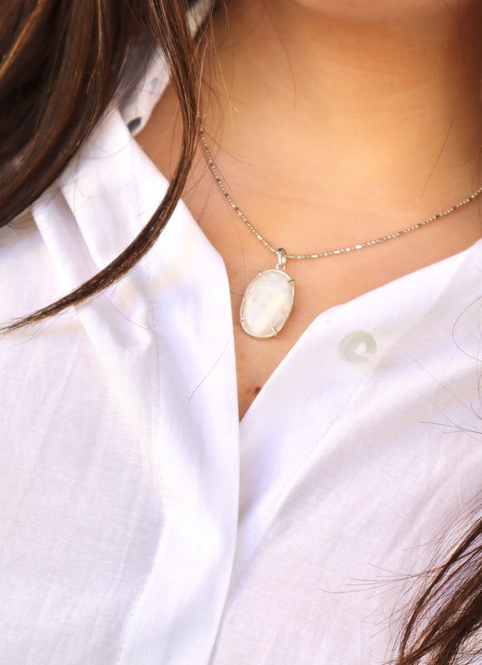 Rainbow Moonstone with 925 Sterling Silver Soothing Necklace