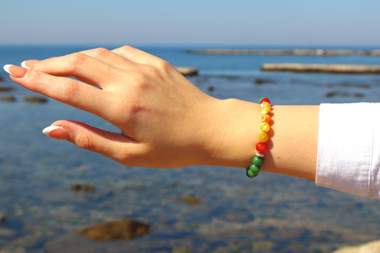 Green Orca Agate, Carnelian, & Green Jade Bracelet