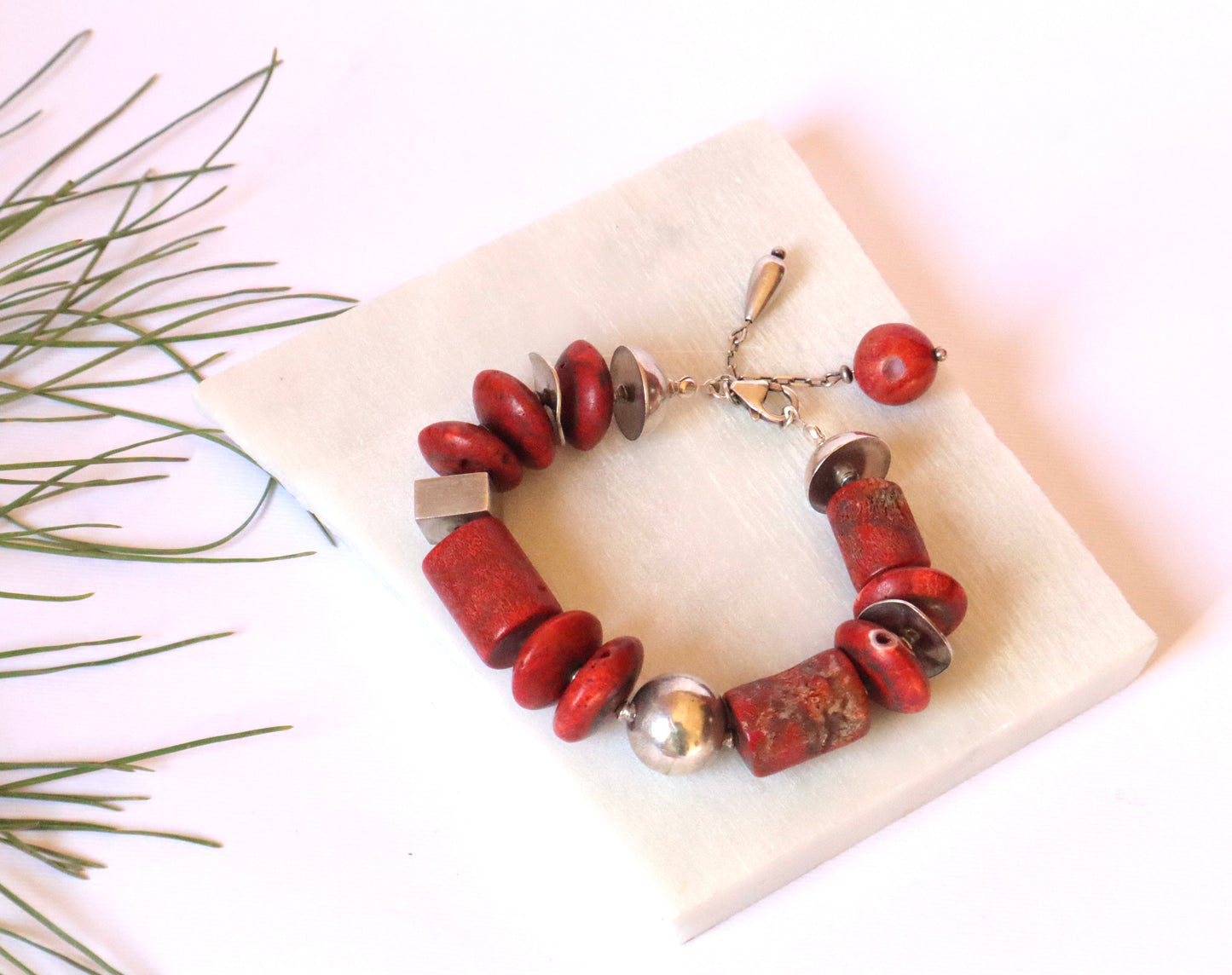 Red Coral & 925 Sterling Silver Confidence & Prestige Bracelet