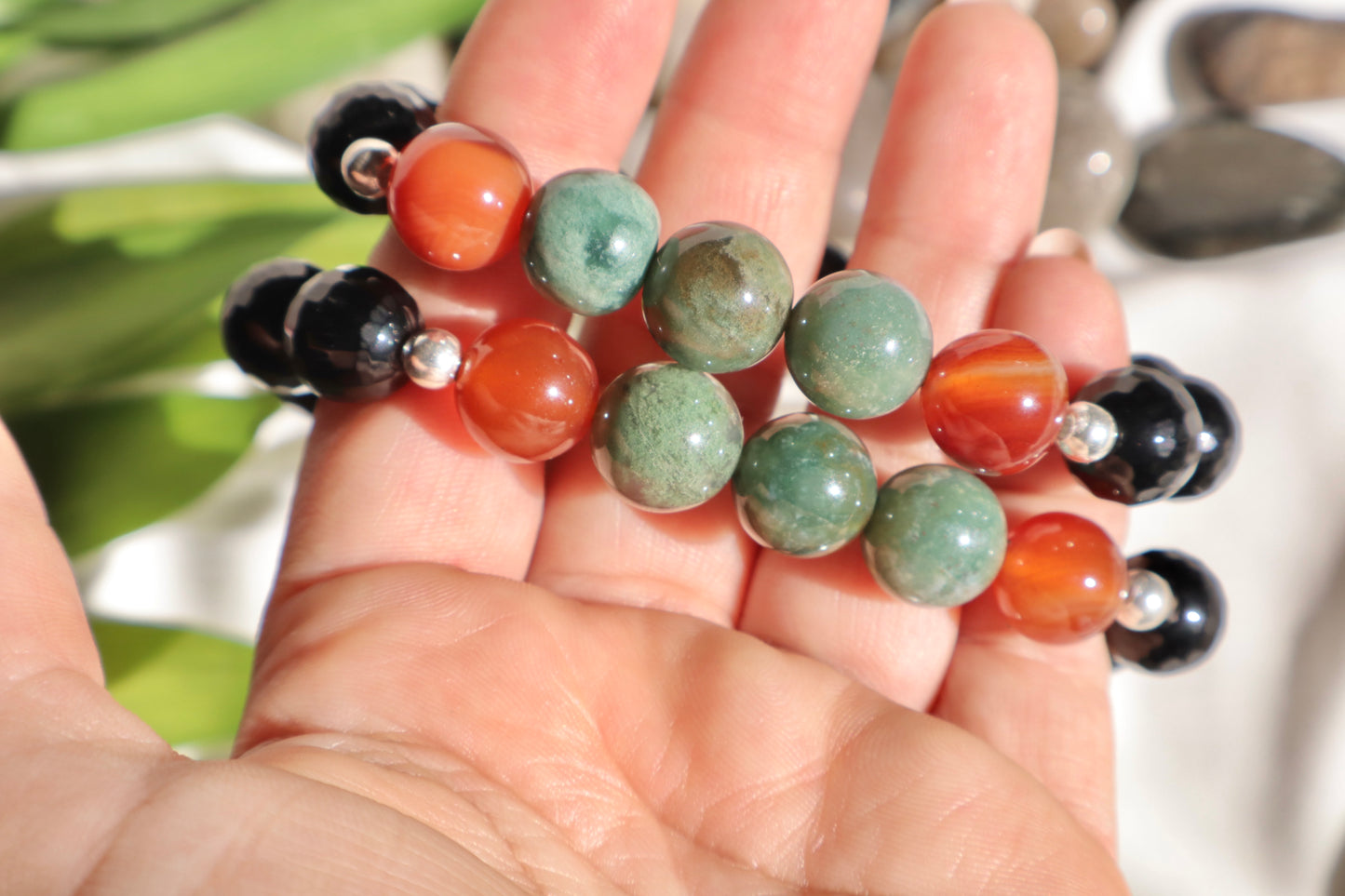 Moss Agate, Carnelian, & Black Onyx Confidence & Protection Bracelet