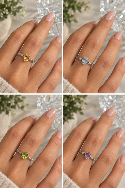 Blue Topaz, Citrine, Amethyst, & Peridot 925 Sterling Silver Adjustable Rings