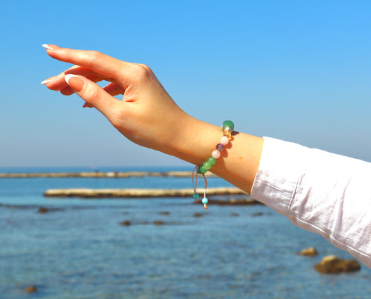 Jade, Rose Quartz, Amethyst, Citrine, Turquoise, & Aquamarine Bomb of Benefits Bracelet