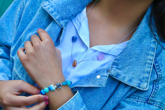 Stunning Unique Necklace With Blue Agate Set