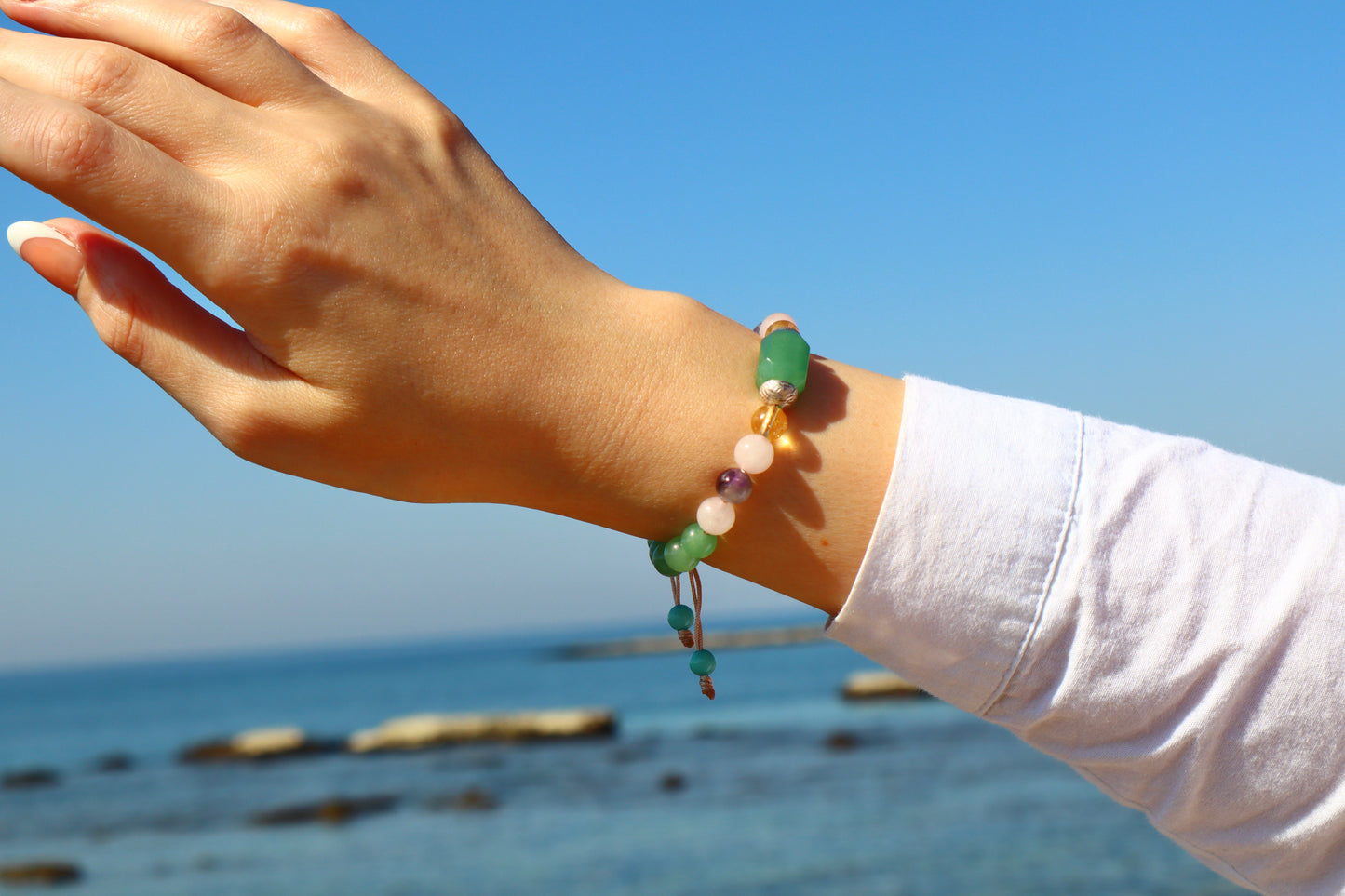 Jade, Rose Quartz, Amethyst, Citrine, Turquoise, & Aquamarine Bomb of Benefits Bracelet