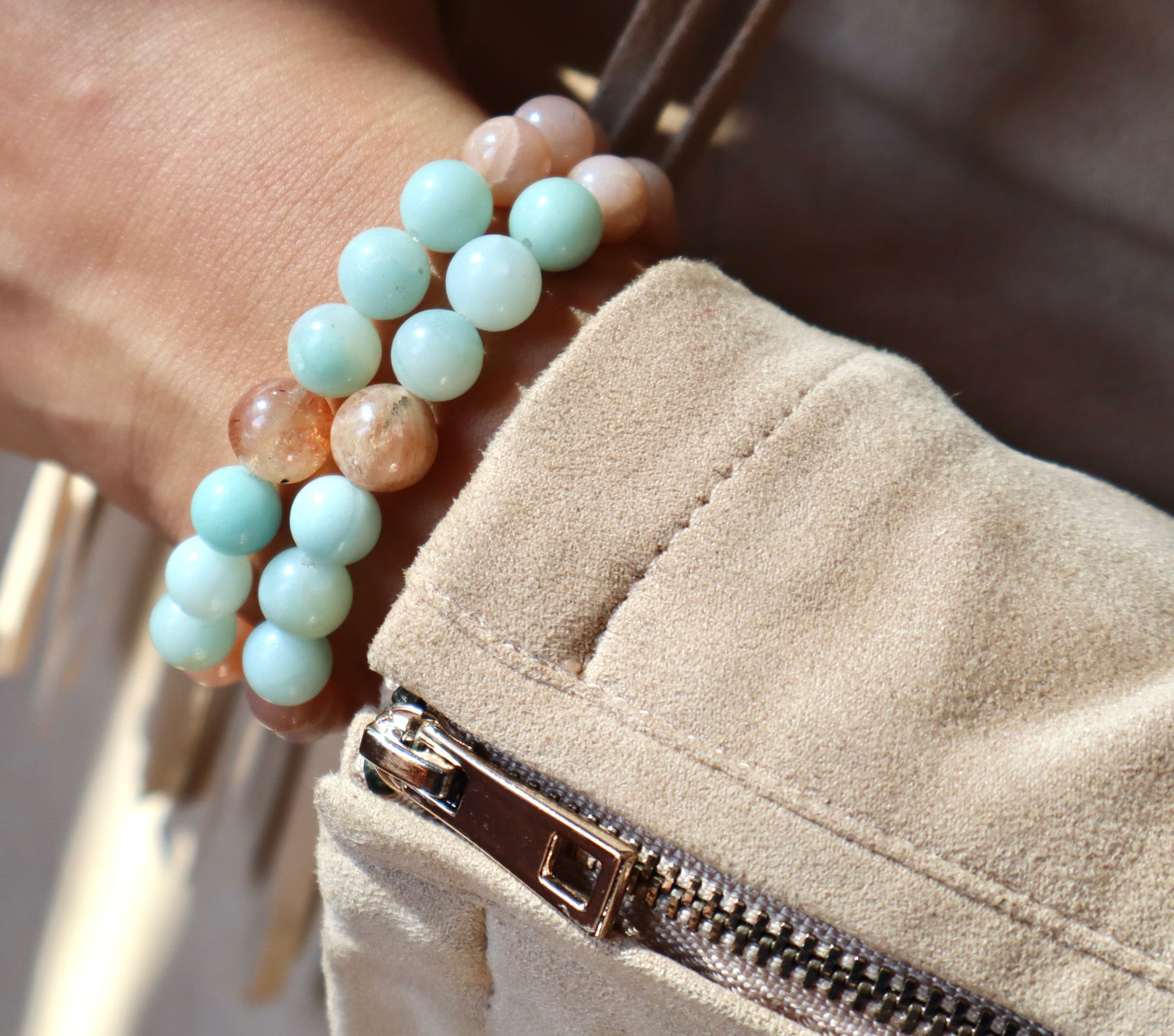 Moonstone, Sunstone, & Amazonite Vitality, Emotional Balance, & Tranquility Bracelet