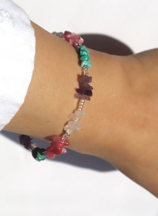 Turquoise, Amethyst, Rose Quartz, & Pink Cat Eye Love & Courage Bracelet