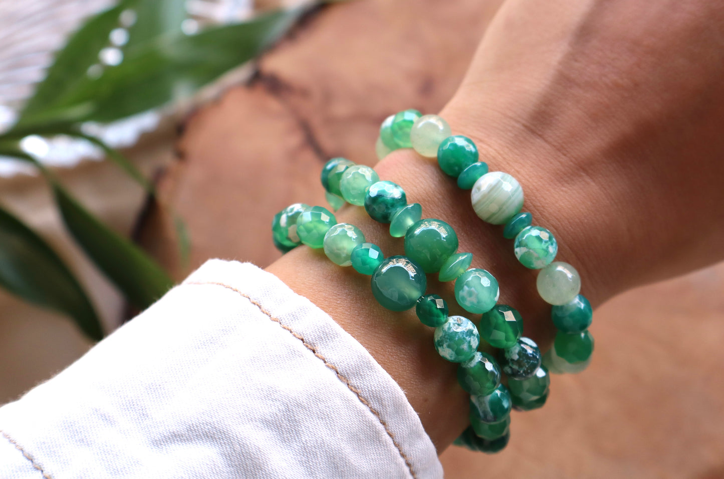 Orca Green Agate, Green Agate, & Jade Personal Growth & Stability Bracelets