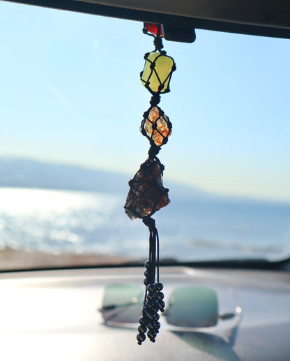 Carnelian, Jade, Citrine, & Smoky Quartz Car Mirror Positive Vibes Charm