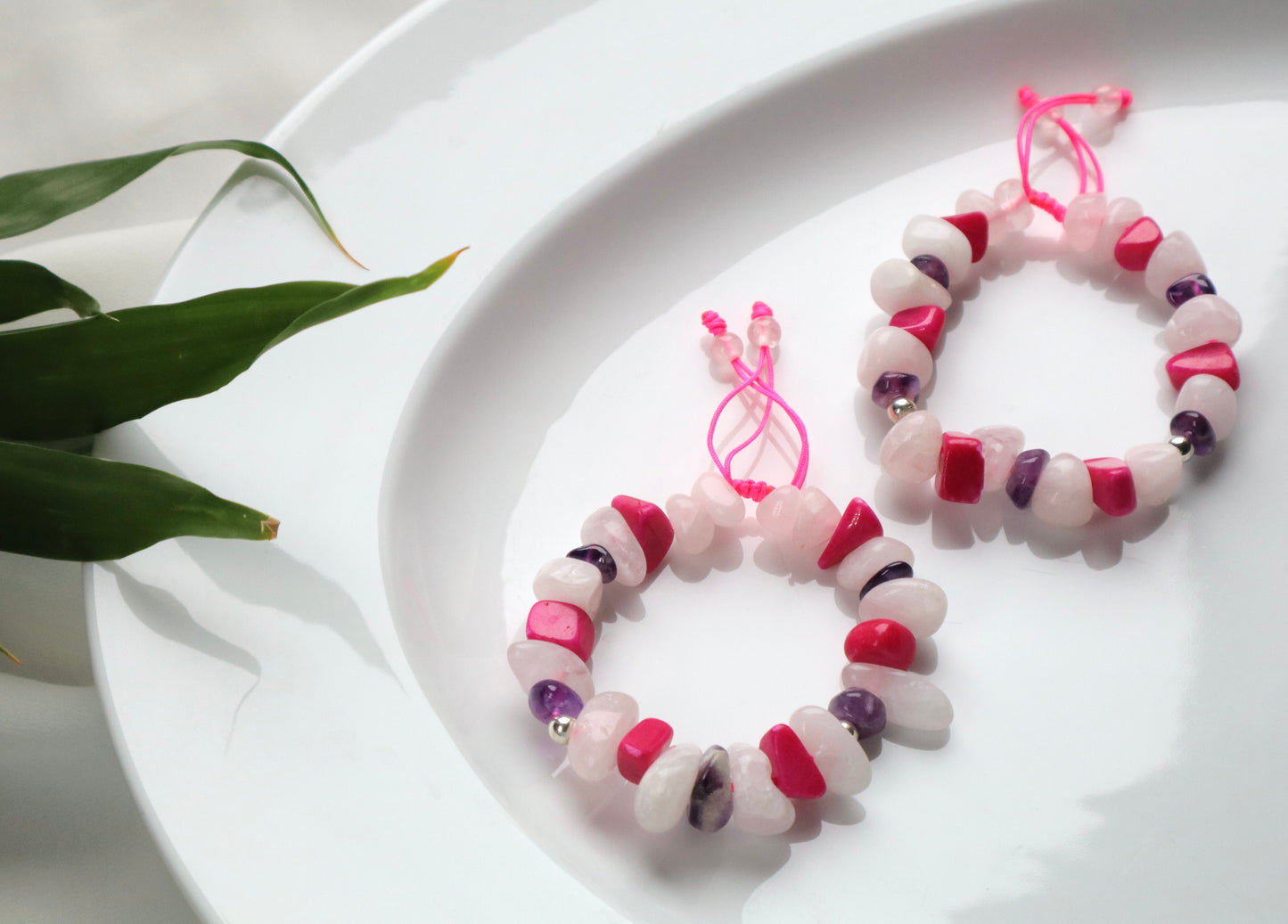 Rose Quartz, Amethyst, & Pink Jade with 925 Sterling Silver Love & Tranquility Bracelet