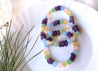 Rose Quartz, Amethyst, Aquamarine, Citrine, & Jade Mixed Stones Bracelet