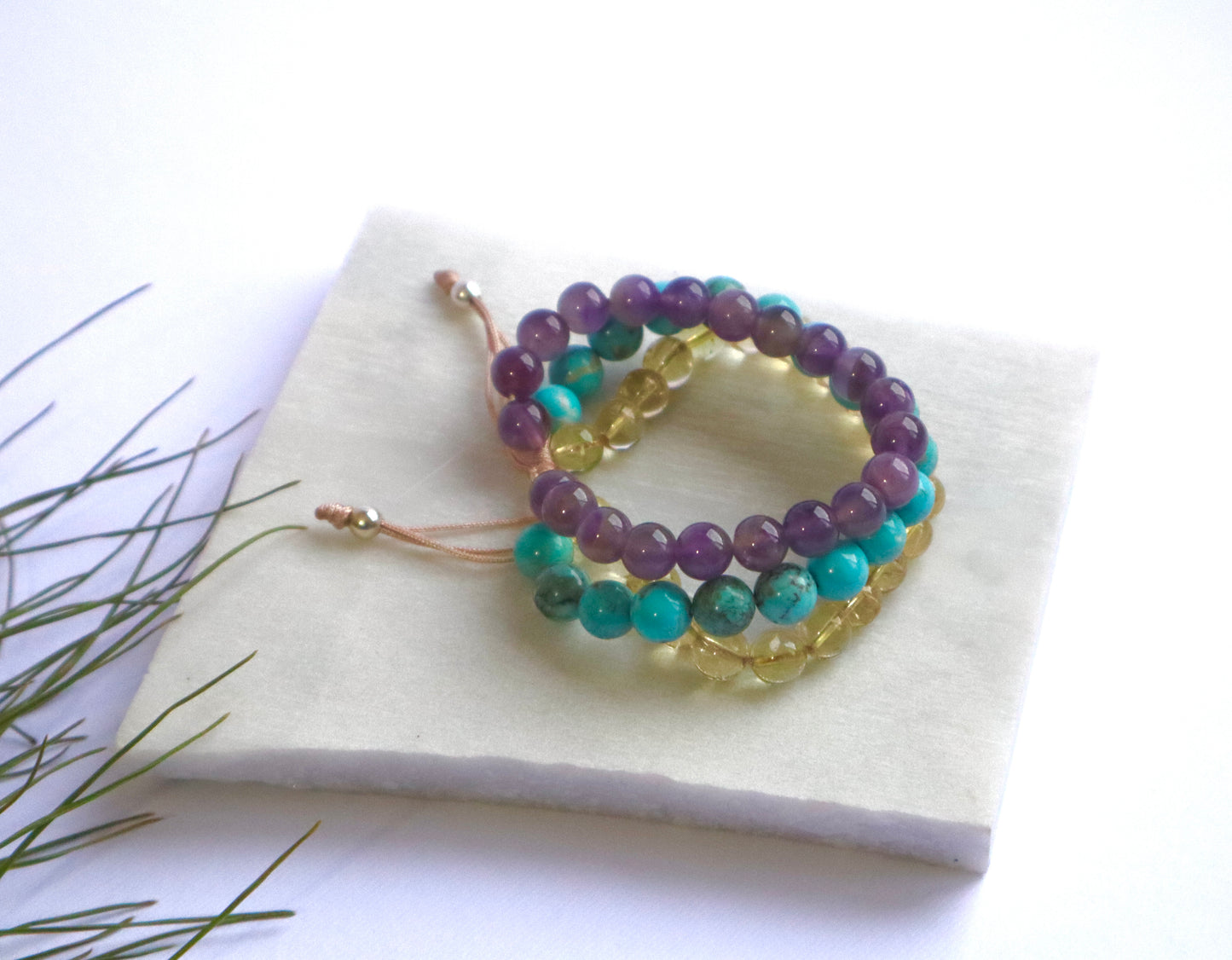 Grade A+++ Amethyst, Citrine, & Turquoise Triple Bracelet