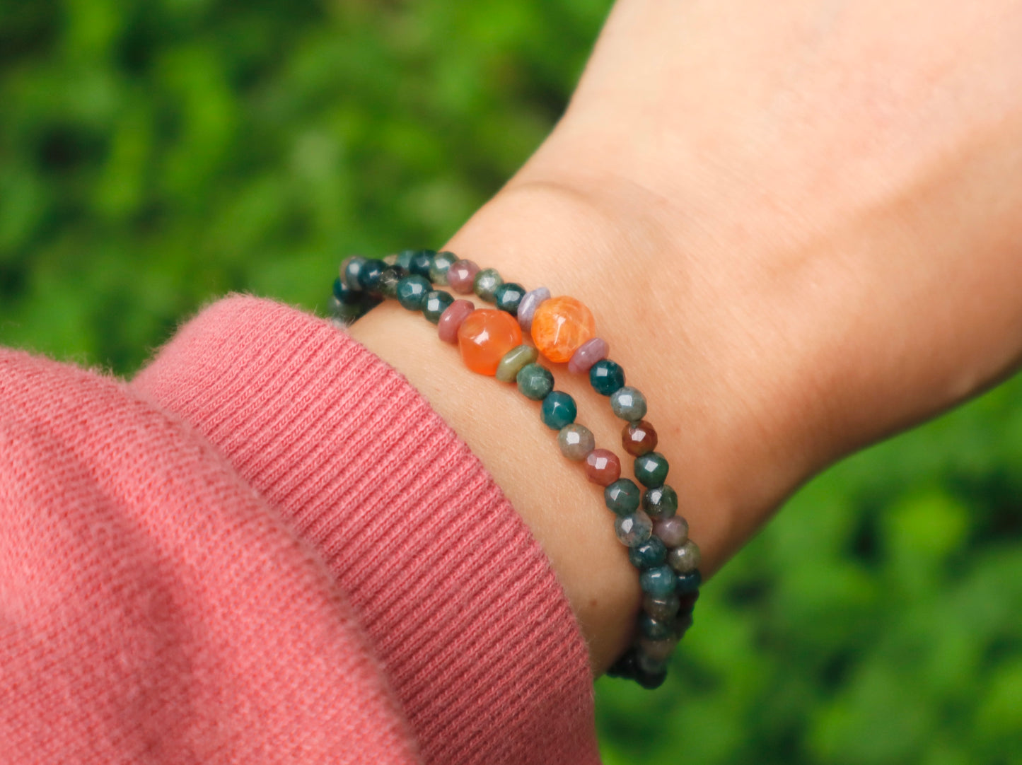 Moss Agate & Carnelian Minimalist Courage & Energy Boost Bracelet