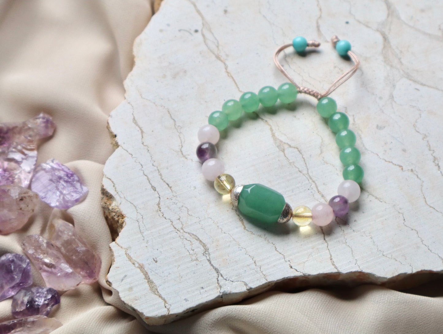 Jade, Rose Quartz, Amethyst, Citrine, Turquoise, & Aquamarine Bomb of Benefits Bracelet