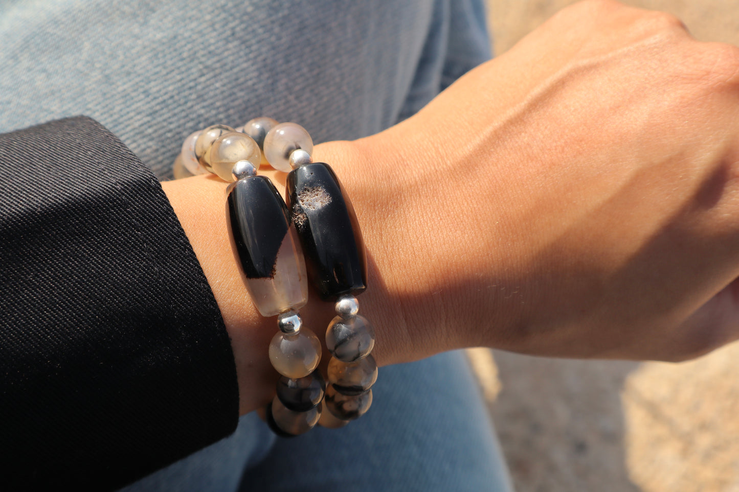 Black & Beige Agate Protection & Courage Bracelets