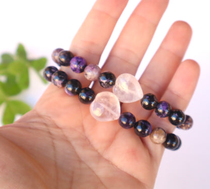 Charoite & Rose Quartz Emotional Healing & Stress Relief Rare Bracelet