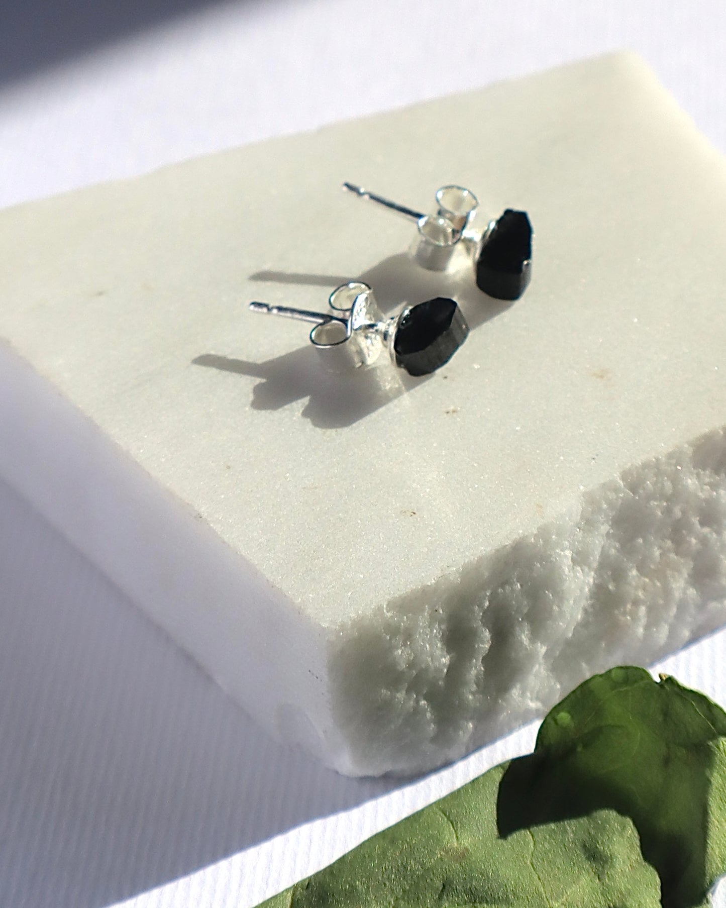 Black Tourmaline & Black Onyx Detoxification & Physical Strength 925 Sterling Silver Stud Earrings