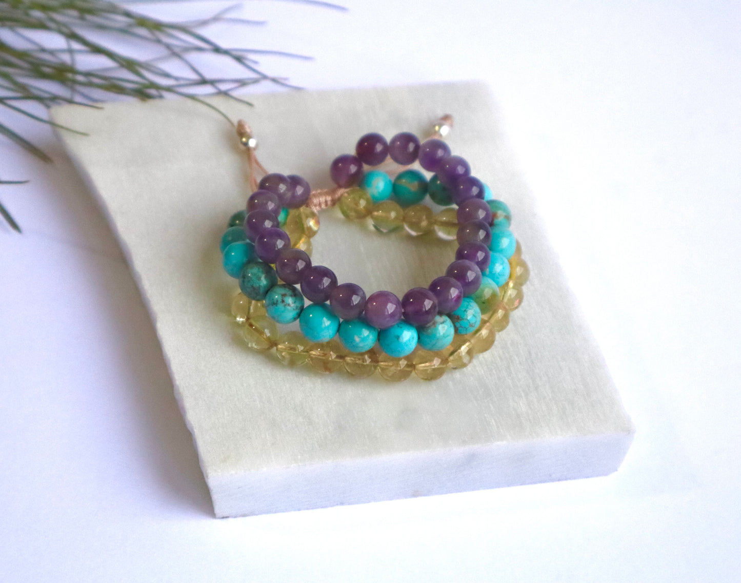 Grade A+++ Amethyst, Citrine, & Turquoise Triple Bracelet