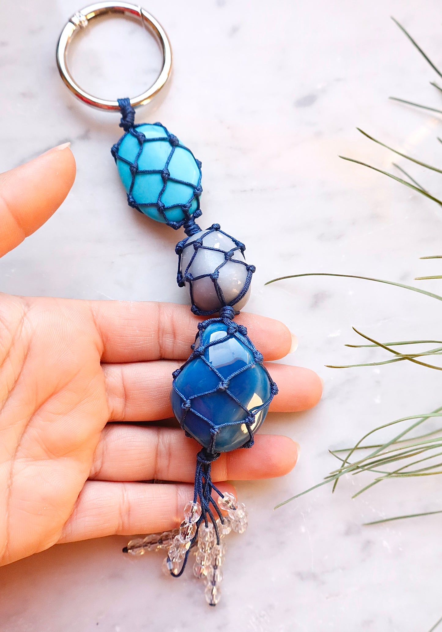 Turquoise, Angelite, & Blue Agate Car Mirror Charm