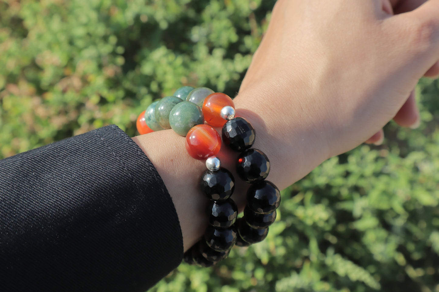 Moss Agate, Carnelian, & Black Onyx Confidence & Protection Bracelet