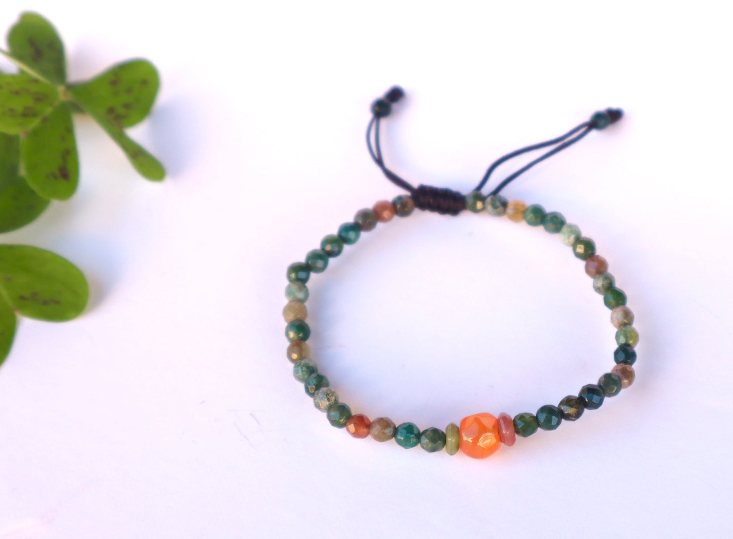 Moss Agate & Carnelian Minimalist Courage & Energy Boost Bracelet