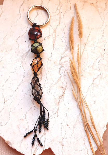 Carnelian, Jade, Citrine, & Smoky Quartz Car Mirror Positive Vibes Charm