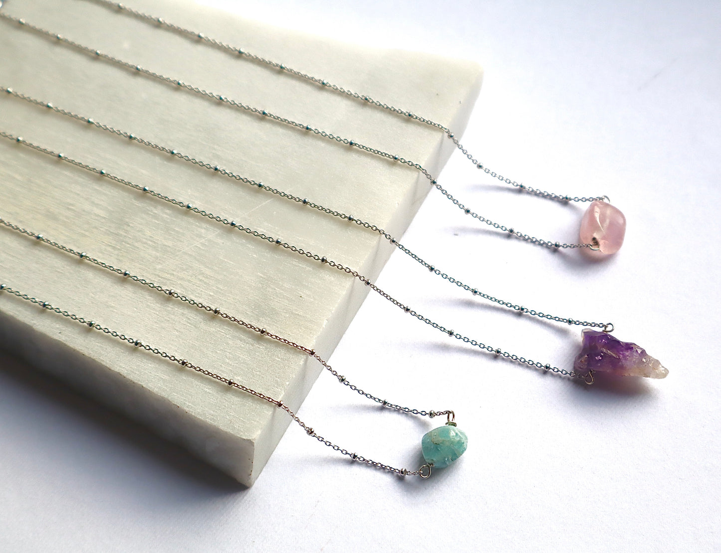 Aquamarine, Amethyst, & Rose Quartz with 925 Sterling Silver Necklaces