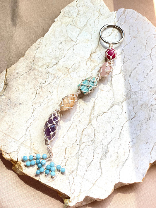 Ruby, Rose Quartz, Amazonite, Citrine, Amethyst, & Aquamarine Car Mirror Charm Extra Positive Vibe Ride