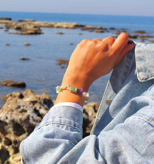 Jade, Rose Quartz, Amethyst, & Clear Quartz with 925 Sterling Silver Fresh, Everyday Bracelet