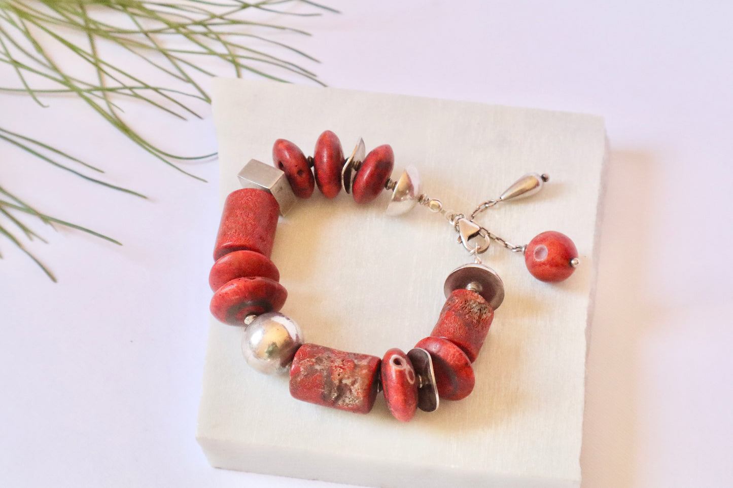 Red Coral & 925 Sterling Silver Confidence & Prestige Bracelet