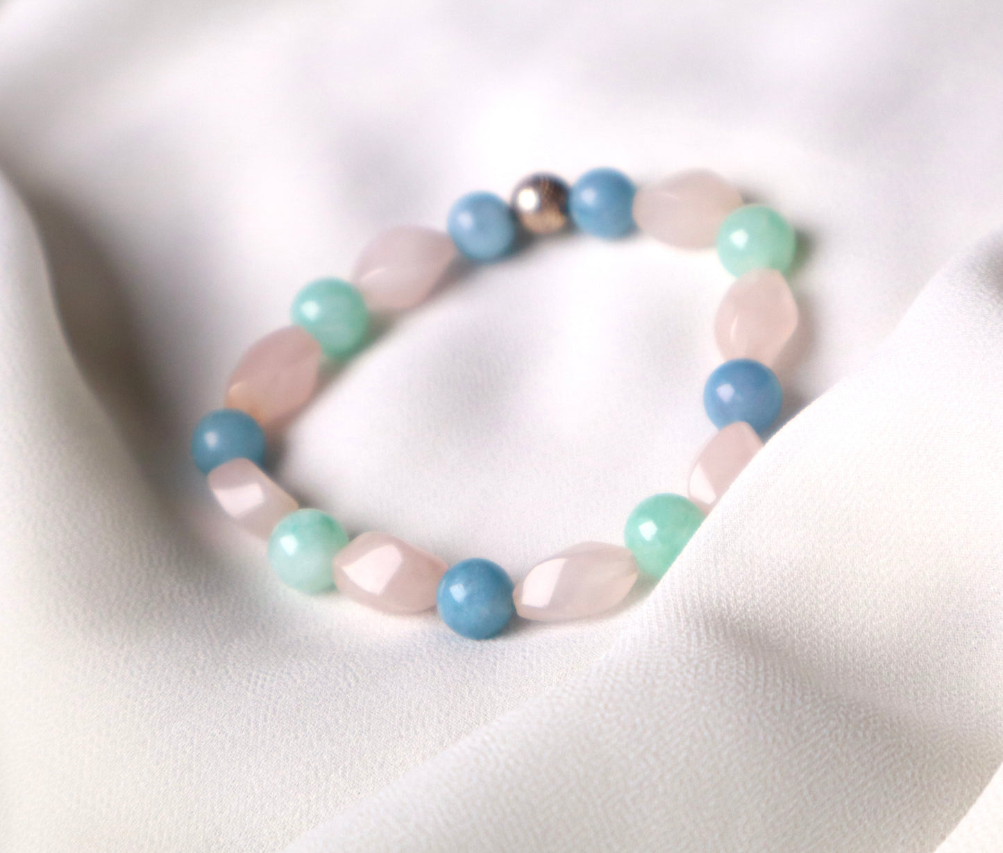 Rose Quartz & Aquamarine with 925 Sterling Silver Love & Tranquility Bracelet