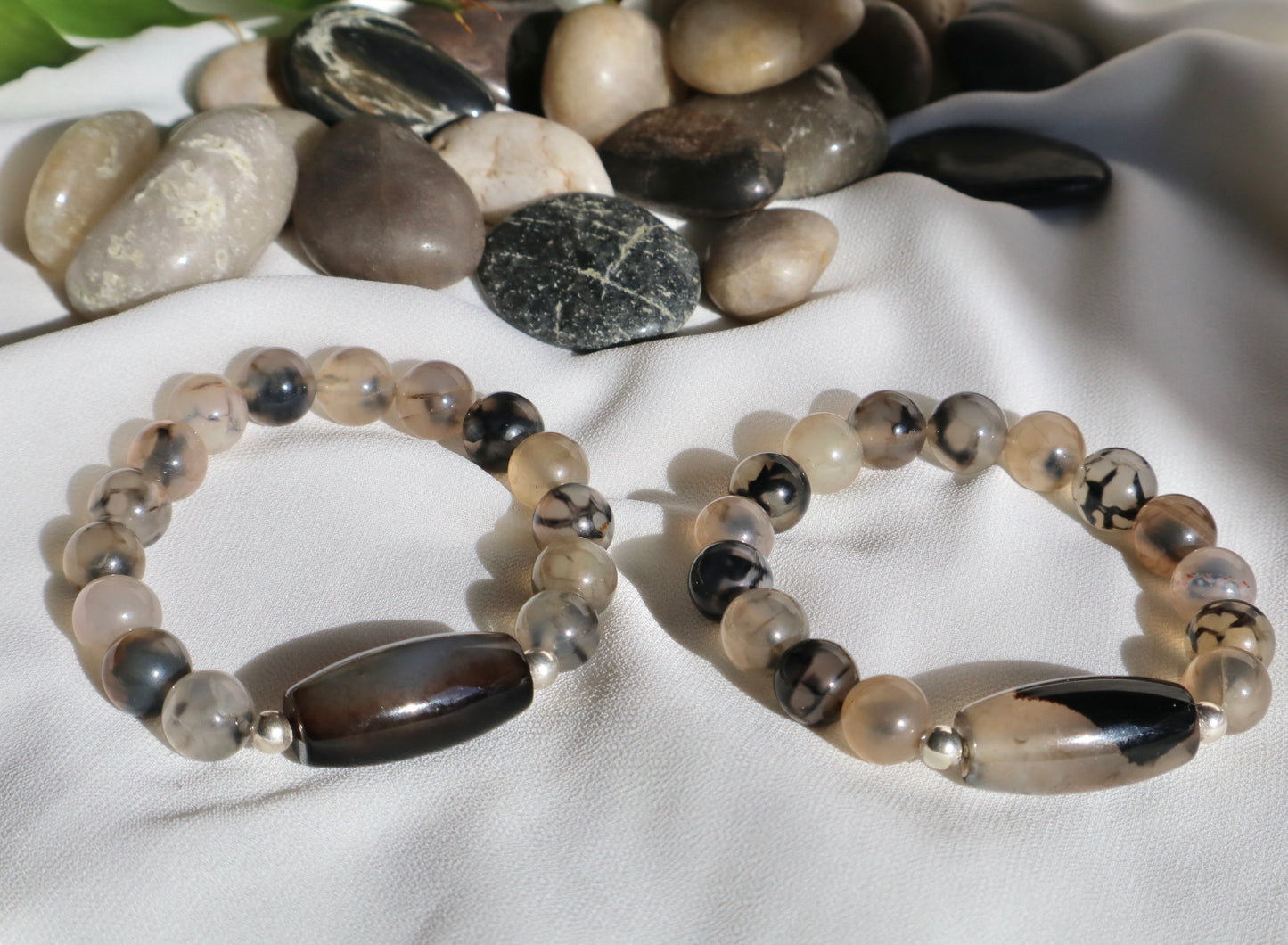 Black & Beige Agate Protection & Courage Bracelets