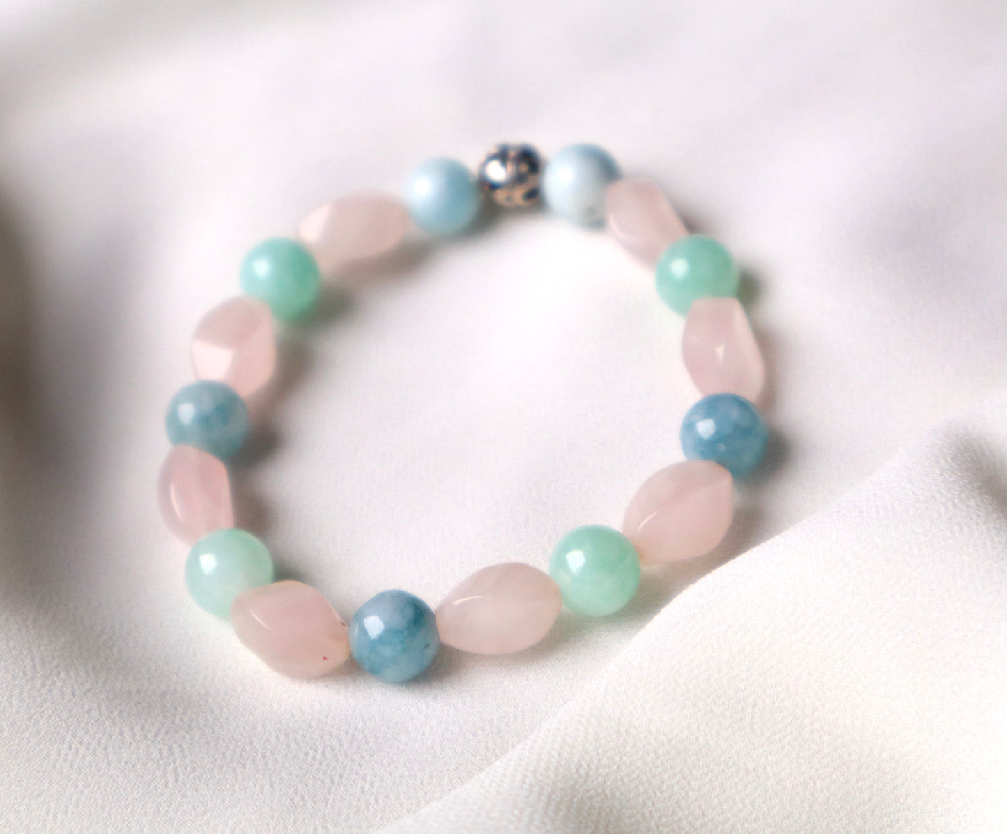 Rose Quartz & Aquamarine with 925 Sterling Silver Love & Tranquility Bracelet