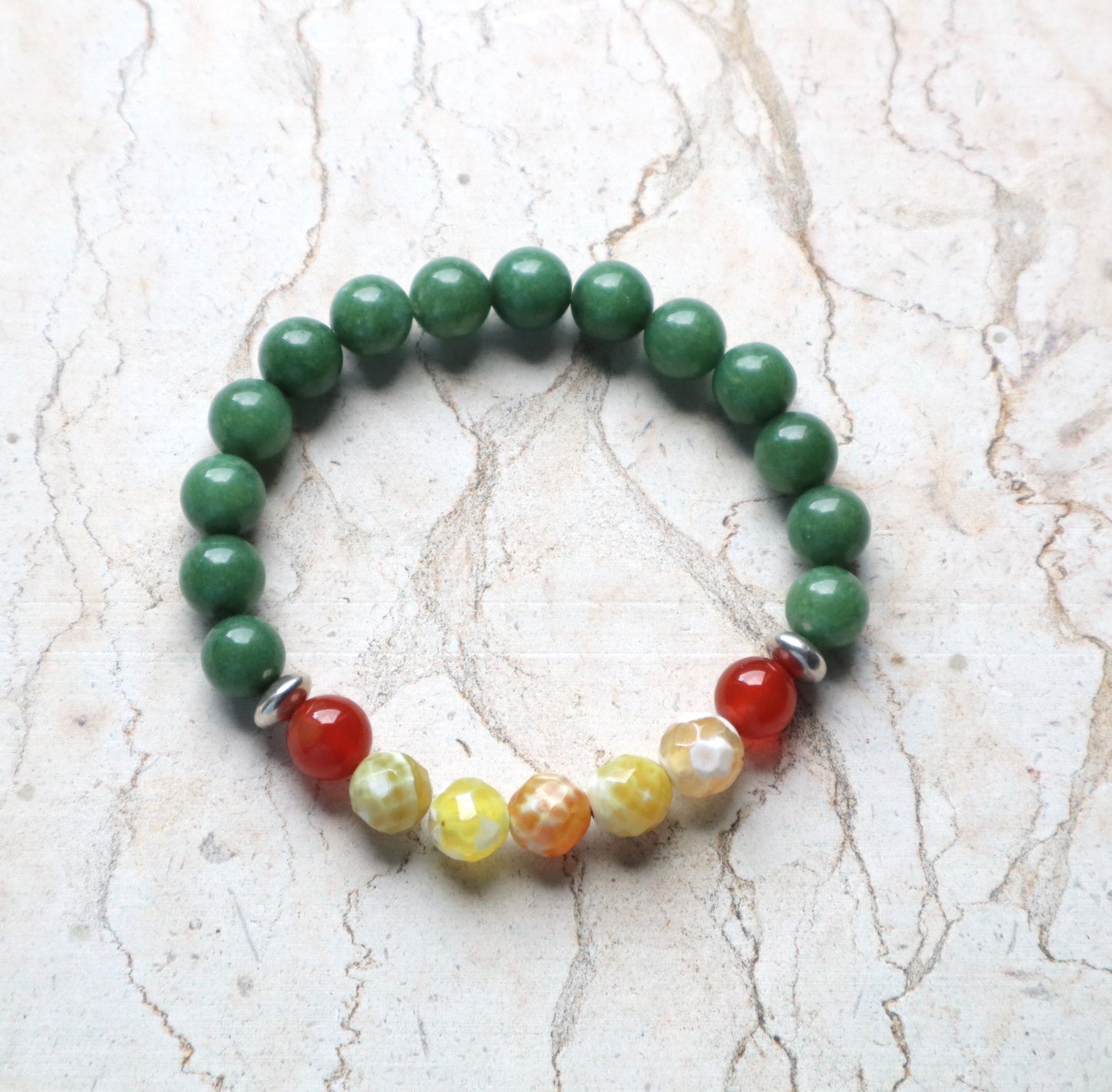 Green Orca Agate, Carnelian, & Green Jade Bracelet