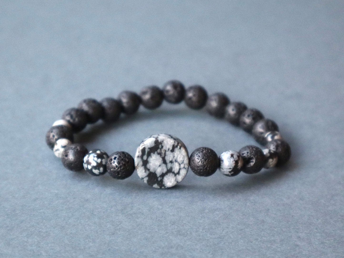 Snowflake Obsidian & Lava Stones Protection & Strength Men Bracelet