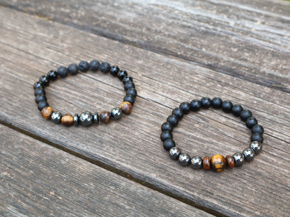 Tiger’s Eye, Hematite, Lava Stones, Matte & Black Onyx Powerful Mix Bracelets