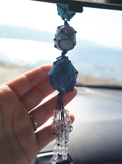 Turquoise, Angelite, & Blue Agate Car Mirror Charm