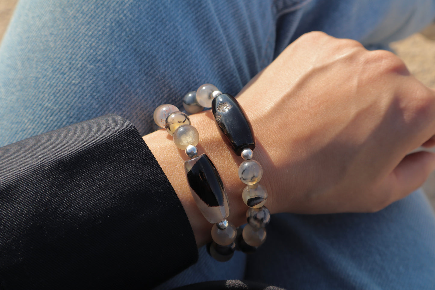 Black & Beige Agate Protection & Courage Bracelets