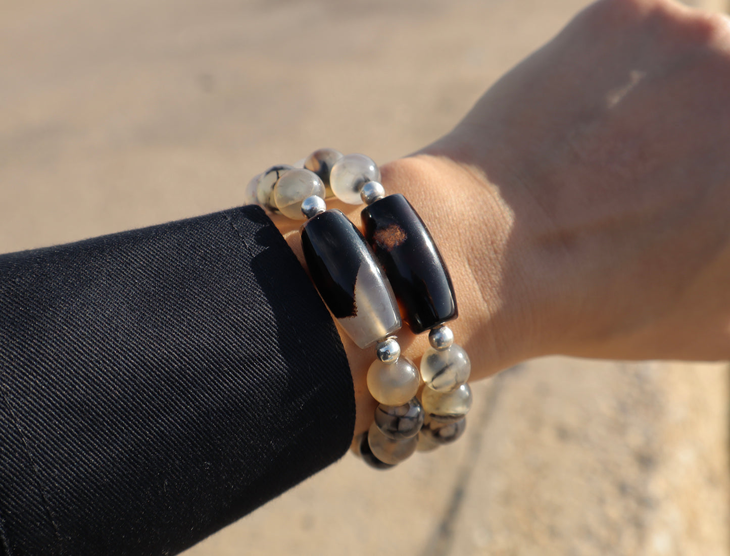 Black & Beige Agate Protection & Courage Bracelets