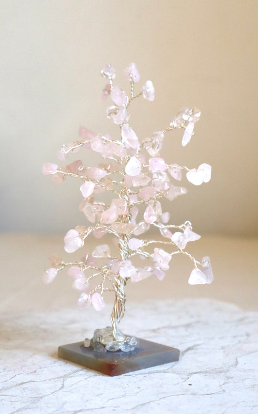 Rose Quartz, Clear Quartz, & Agate Base Love Healing Environment Tree