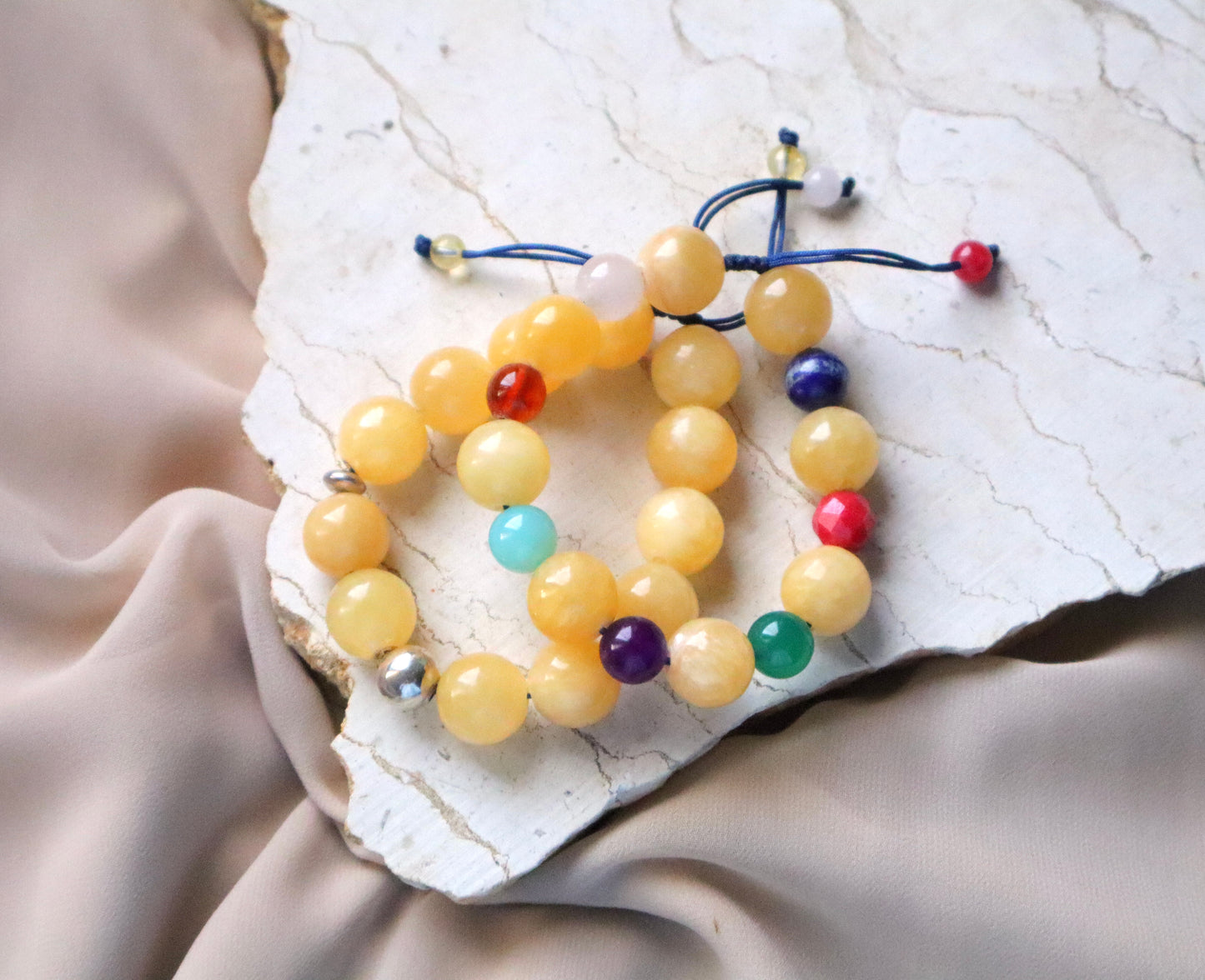 Yellow Jade with a Mix Of Body Relief & Optimism Stones Bracelets