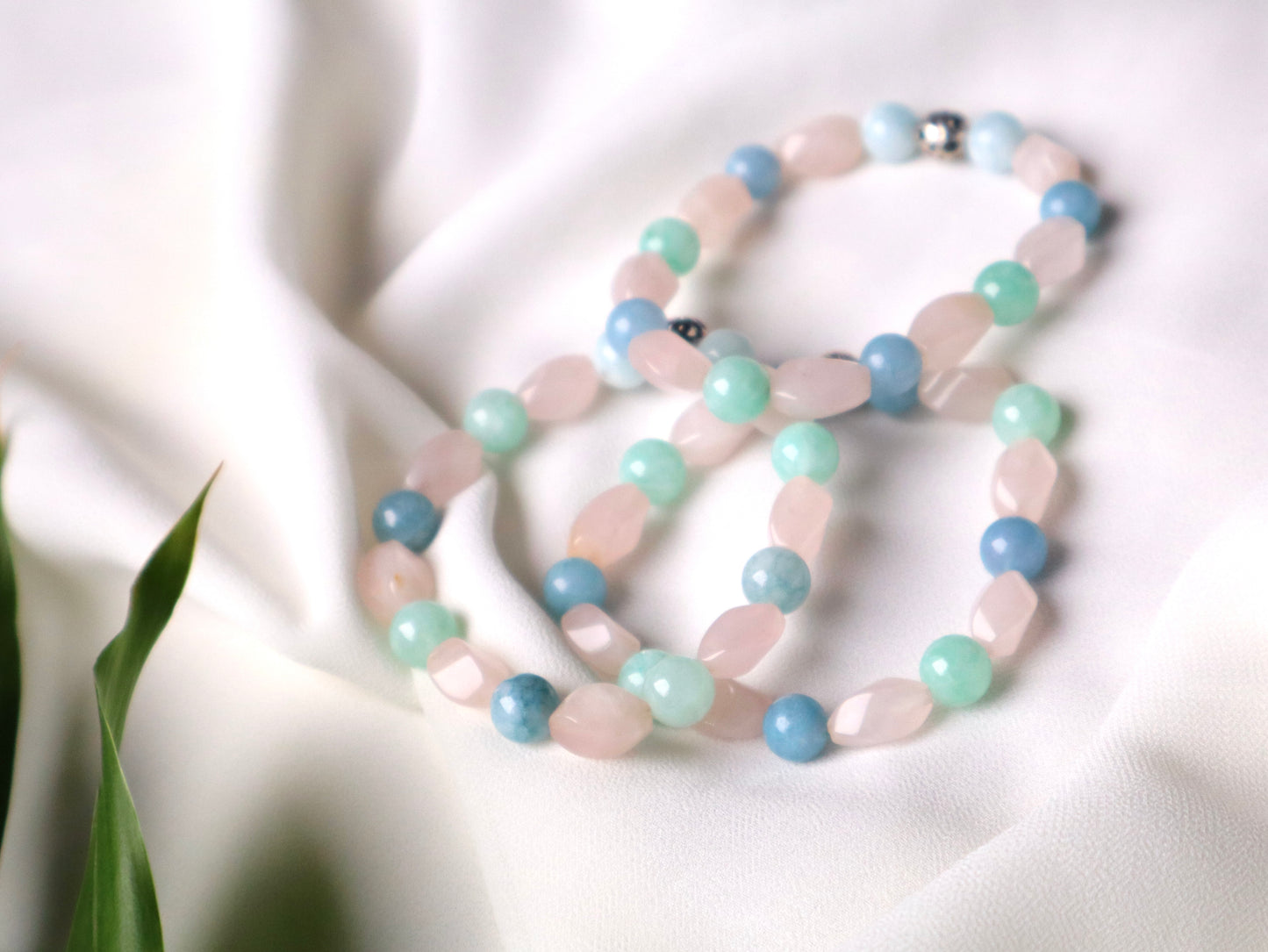 Rose Quartz & Aquamarine with 925 Sterling Silver Love & Tranquility Bracelet